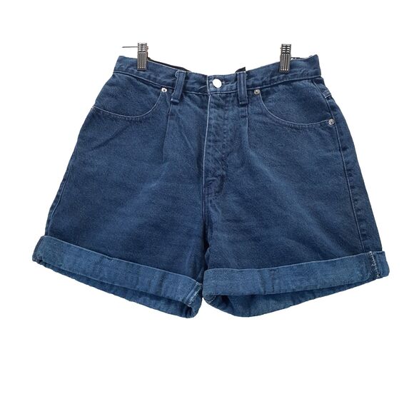 Sasson Hi Waist Mom Pleated Rolled Hemmed Denim Shorts Size 12 Dark Blue - Picture 1 of 10